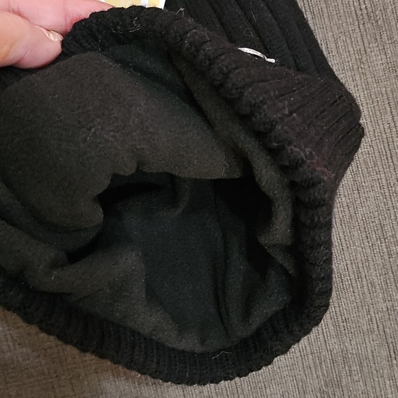 Michael Kors Cable Knit Fleece Lined Cuffed Pom Pom Winter Black Beanie hat MK main image 5